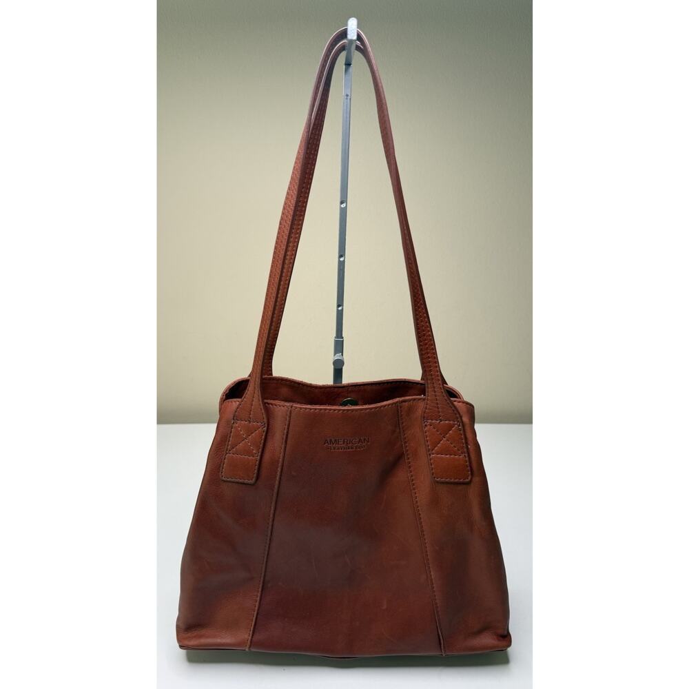 American Leather Co. Ada Triple Entry Tote Cognac Brown Leather Dual Strap Bag